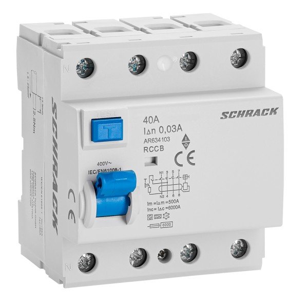 SCHRACK FI-Schalter AMPARO 40A, 4-polig, 30mA, Bauart G, Typ A - AR634103--