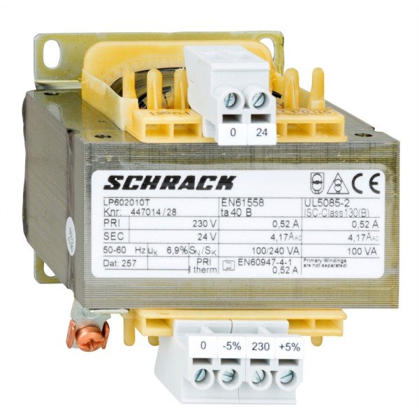 Schrack Einphasen Steuertransformator 230/24V, 100VA, IP00