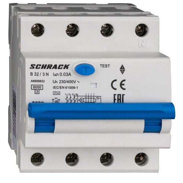 SCHRACK FI/LS-Schalter 3+N, AMPARO, 6kA, B 32A, 30mA, Typ A - AK668832--