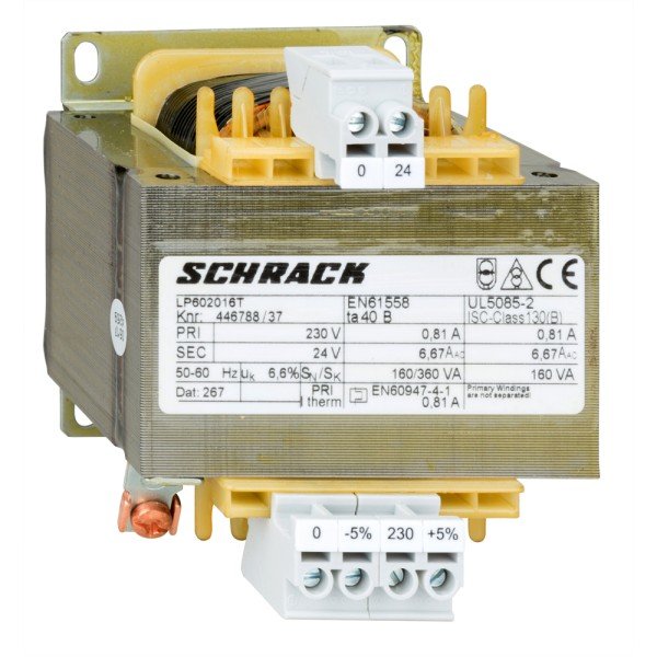 Schrack Einphasen Steuertransformator 230/24V, 160VA, IP00