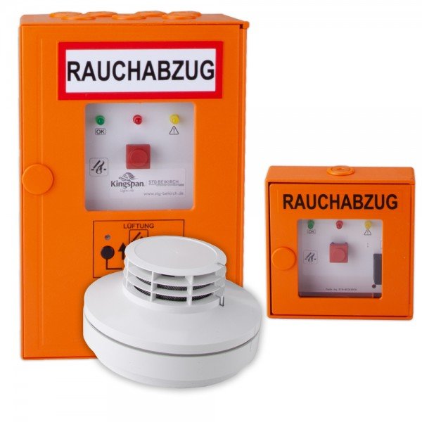 RWA-Treppenhaus-Set STG Beikirch TRZ Plus mit integr. Taster, zus. Taster orange, Rauchmelder