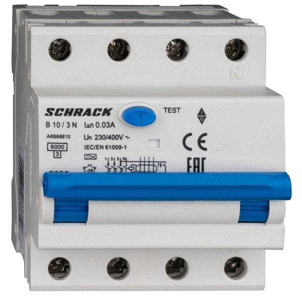 SCHRACK FI/LS-Schalter 3+N, AMPARO, 6kA, B 10A, 30mA, Typ A - AK668810--