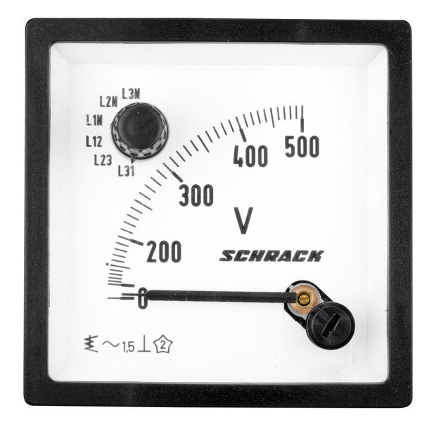SCHRACK Voltmeter mit integriertem Umschalter, 72x72mm, 500VAC