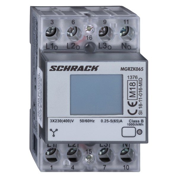 SCHRACK Digitaler Drehstrom-Direktzähler 65A, mit MID, 3TE - MGRZK065--