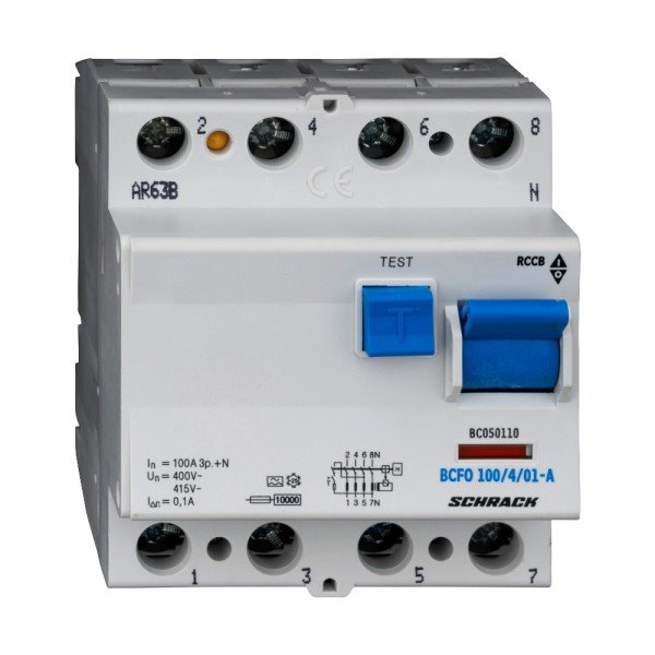 SCHRACK FI-Schalter, 100A, 4-polig, 100mA, Typ A (Puls)