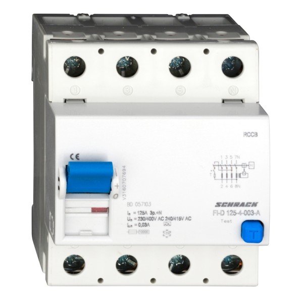 SCHRACK FI-Schalter 125A, 4-polig, 30mA, Typ A (Puls) - BD057103-A