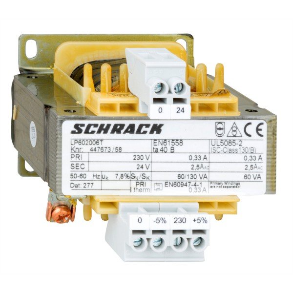 Schrack Einphasen Steuertransformator 230/24V, 60VA, IP00