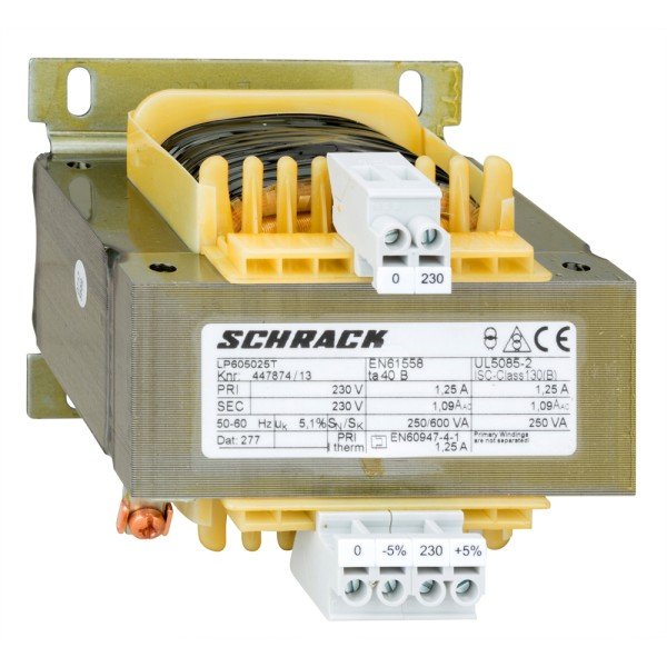 Schrack Einphasen Steuertransformator 230/230V, 250VA, IP00