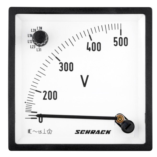 SCHRACK Voltmeter mit integriertem Umschalter, 96x96mm, 500VAC