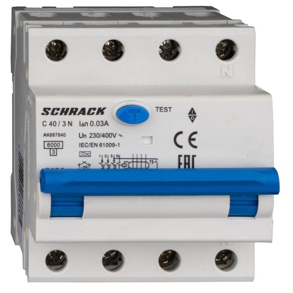 SCHRACK FI/LS-Schalter 3+N, AMPARO, 6kA, C 40A, 30mA, Typ A - AK667840--